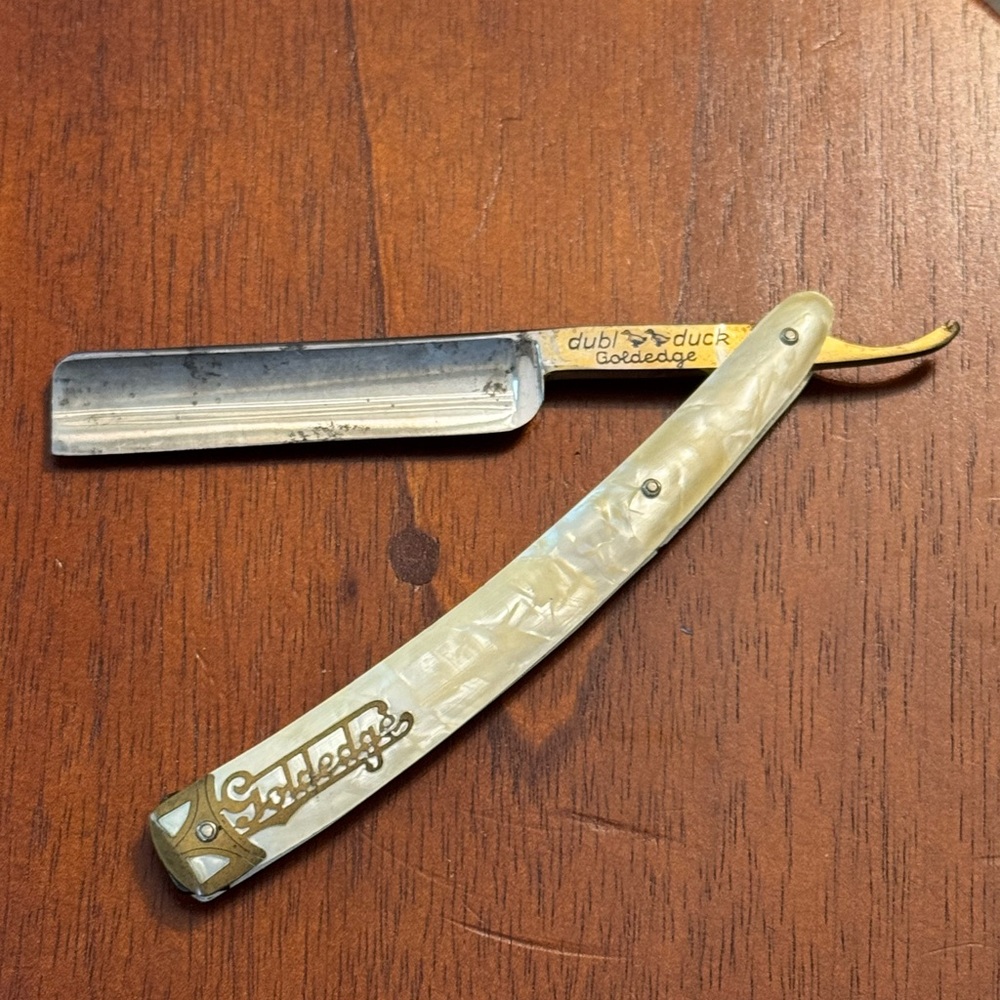 Vintage Dubl Duck Goldedge Straight Razor, Pearl Duck Solingen Germany